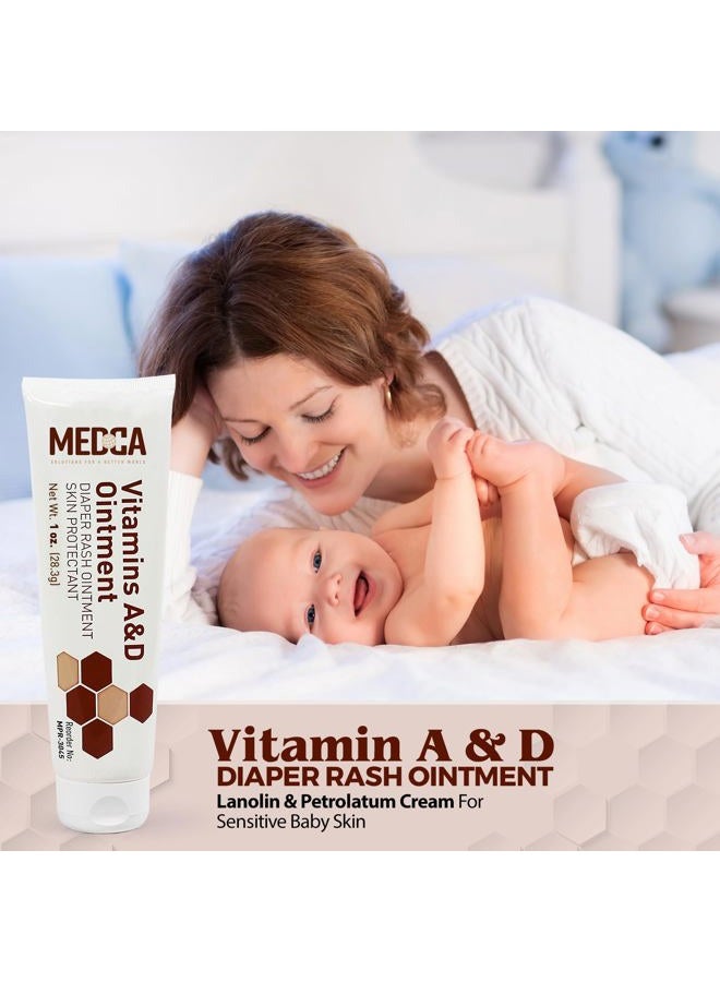 MEDca Vitamin A & D Diaper Rash Ointment- Protectant Cream For Sensitive Baby Skin - Lanolin & Petrolatum Formula, Dry-Cracked Hands/Feet/Face Skin, 4oz Tube, Pack of 6 - Image 2